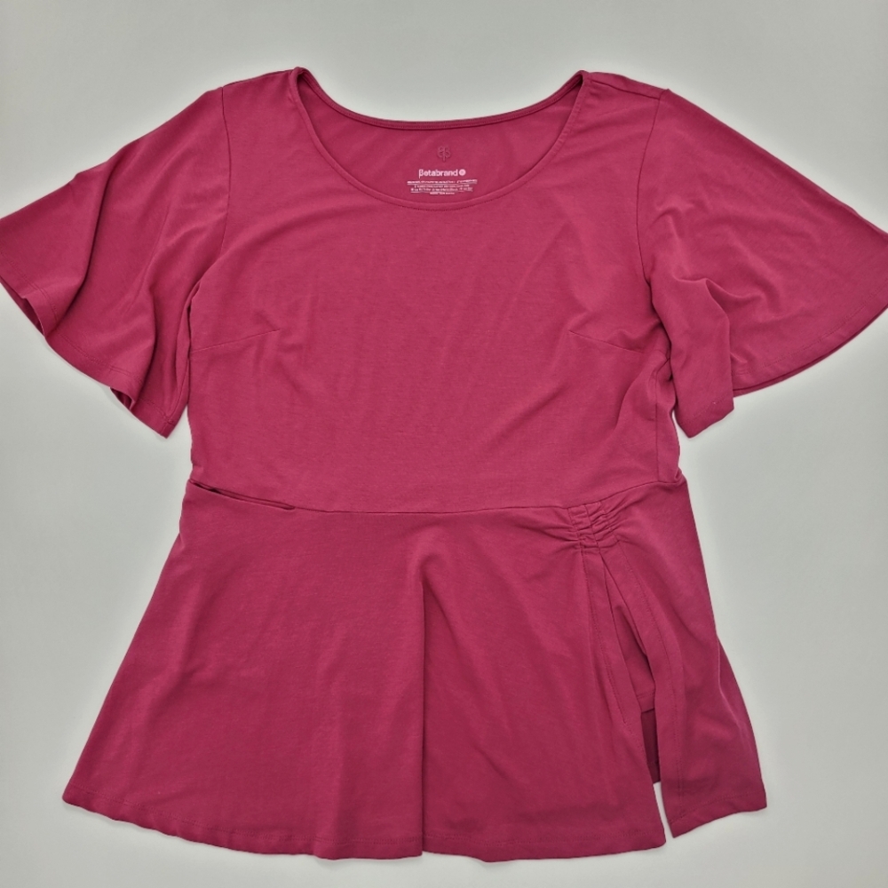 Betabrand Top Flutter Short Sleeve Magenta Pink Erin Peplum Shirt Size XL